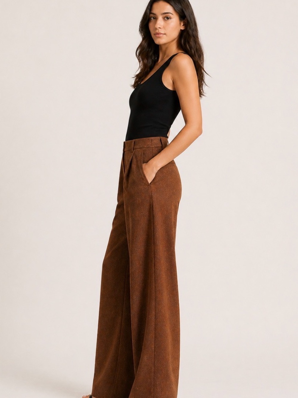 Frank & Oak Gertrude Brown Wool-Blend Wide Leg Tailored Pants Size 4 - Picture 7 of 8